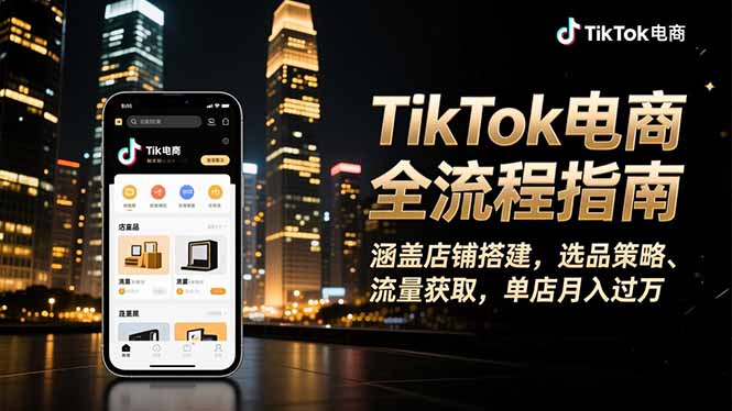 TikTok电商全流程指南,涵盖店铺搭建、选品策略、流量获取,单店月入过万-摇钱树